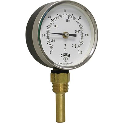 HVAC Bi-Metal Thermometer Metallic 2'' Steel 3.5'' 30 / 250 F / C 1 / 2'' NPT Bottom Brass Thermowell